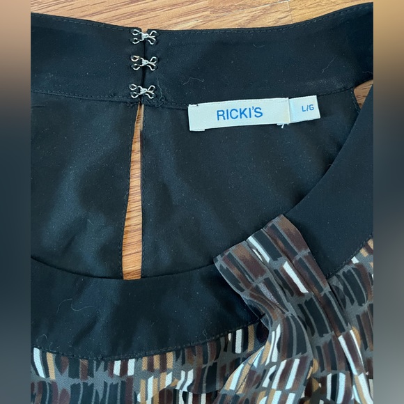 EUC Ricki’s Black/Brown-Patterned, Sheer-Layered Shift Dress, Sz L. - Picture 6 of 11